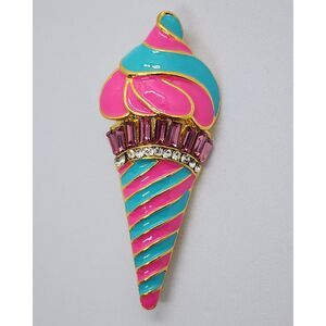Adorable Ice Cream Cone Brooch Bubblegum Sherbet Colors Faux Jewel & Enamel